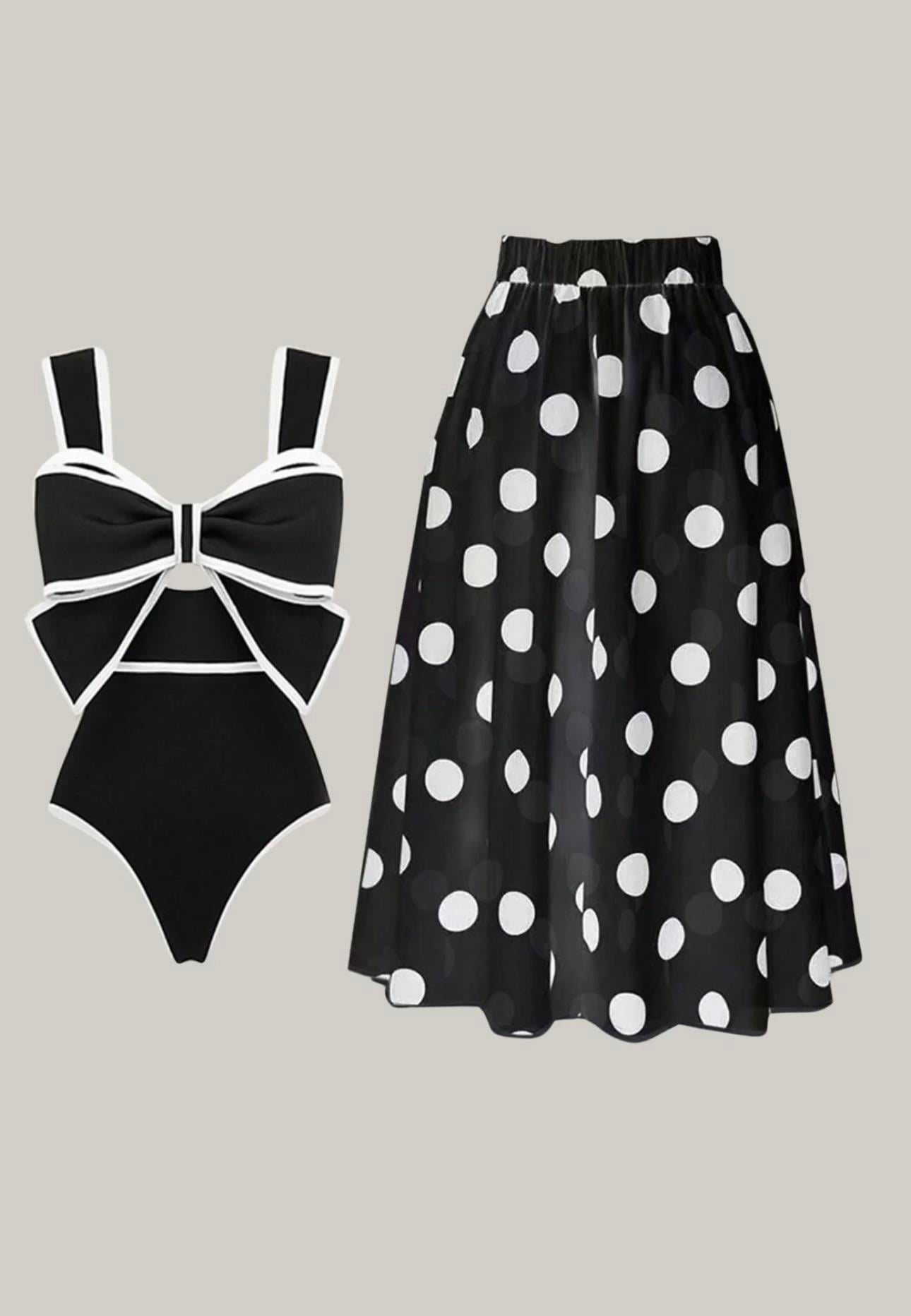 Kurdele Detaylı Siyah Mayo Pareo Takım