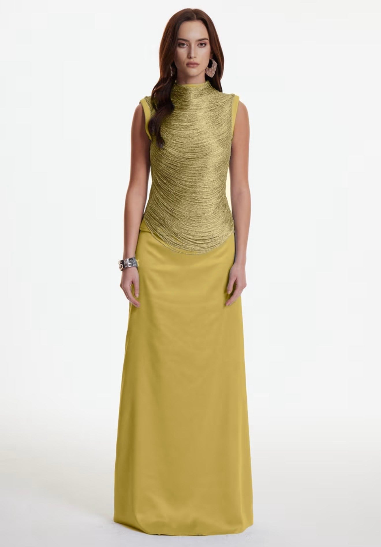 Püsküllü Sim Detaylı Sarı Bluz ve Etek Takım