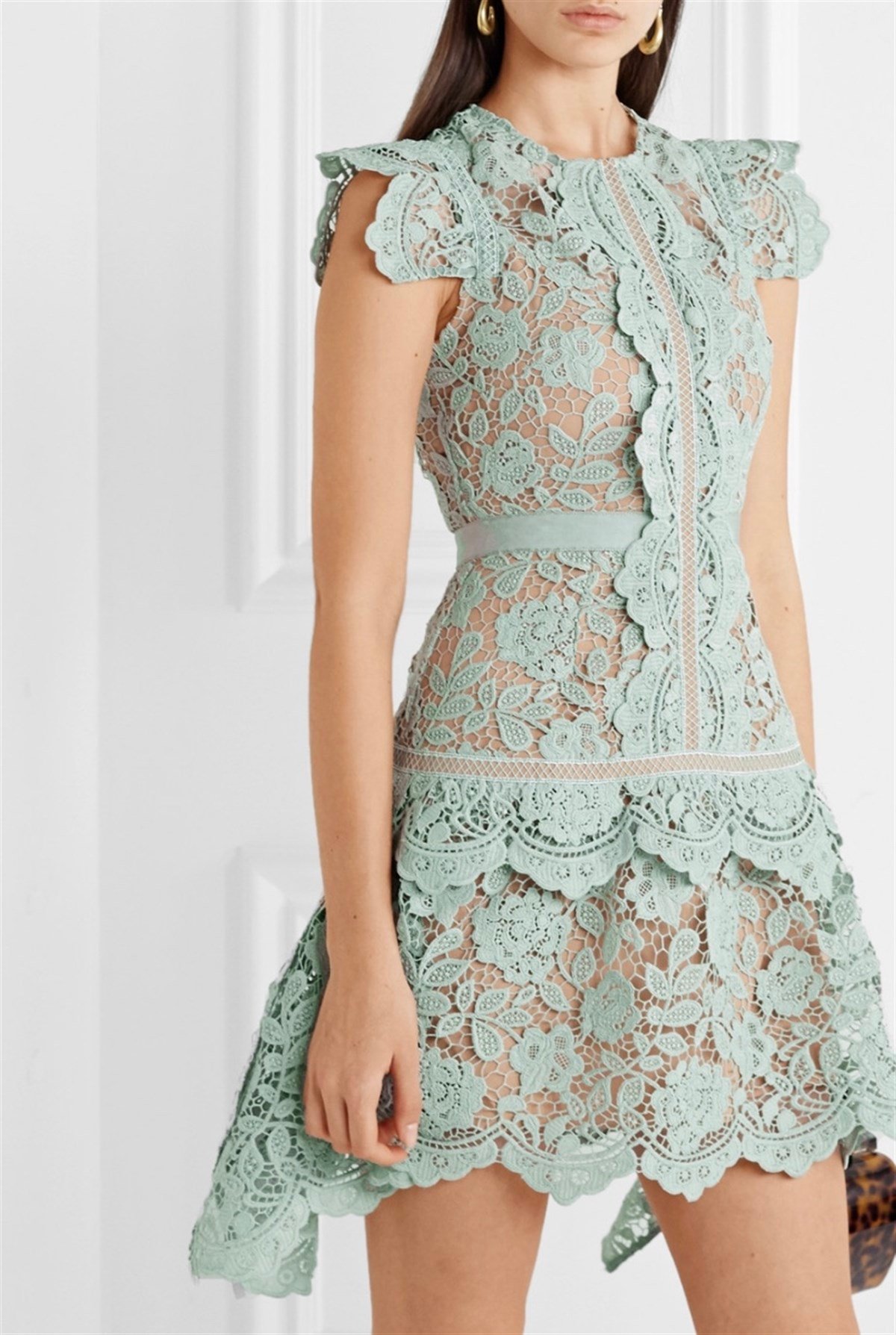 Mint Yeşili Dantelli Tasarım Elbise - Deep Atelier