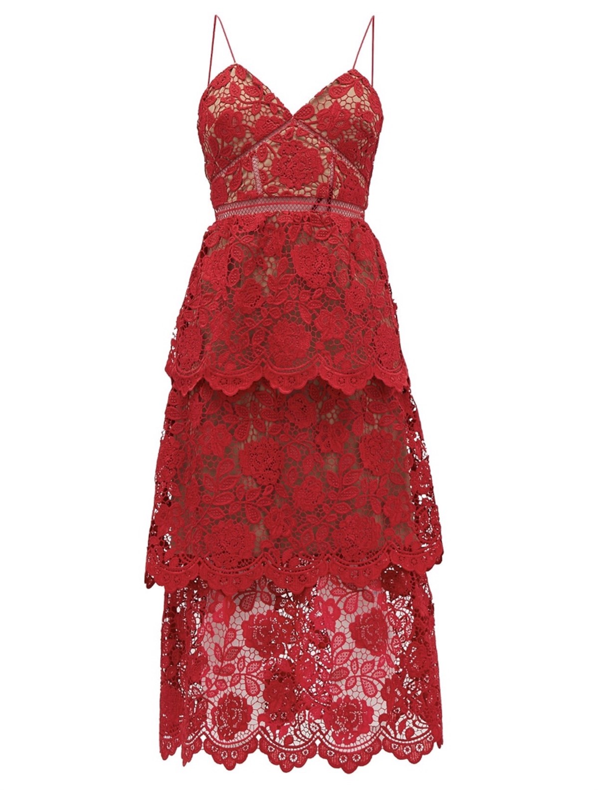 Askılı Kırmızı Dantel Elbise - Deep Atelier