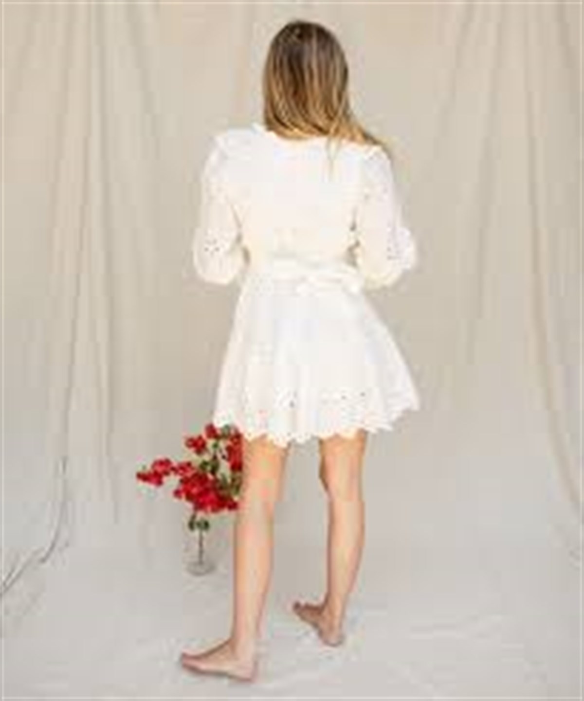 Belden Bağlamalı Fisto Beyaz Mini Elbise - Deep Atelier