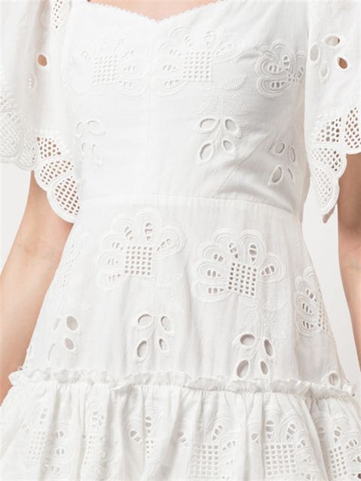 Beyaz Delik İşi Tasarım Elbise - Deep Atelier
