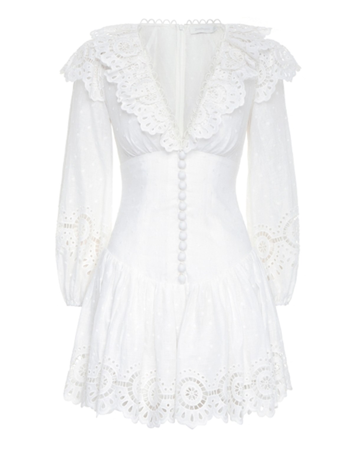 Beyaz V Yaka Dantel Mini Elbise - Deep Atelier