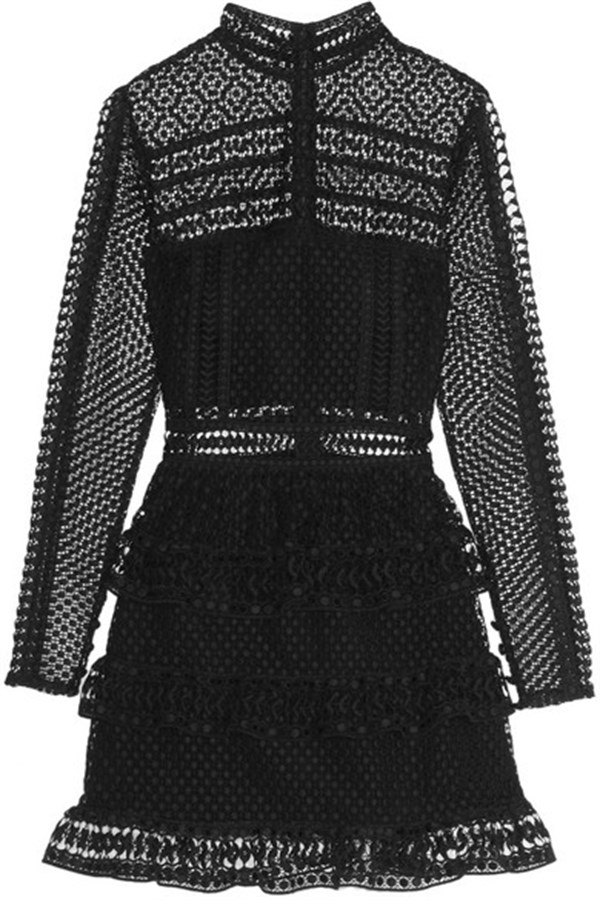 Siyah Uzun Kollu Dantel Elbise - Deep Atelier