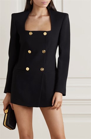 Gold Düğmeli Siyah Mini Tasarım Elbise