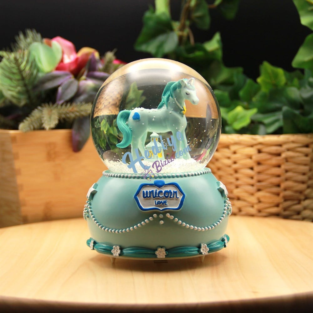 Işıklı ve Kar Motorlu Mavi Love Unicorn Mega Boy Kar Küresi
