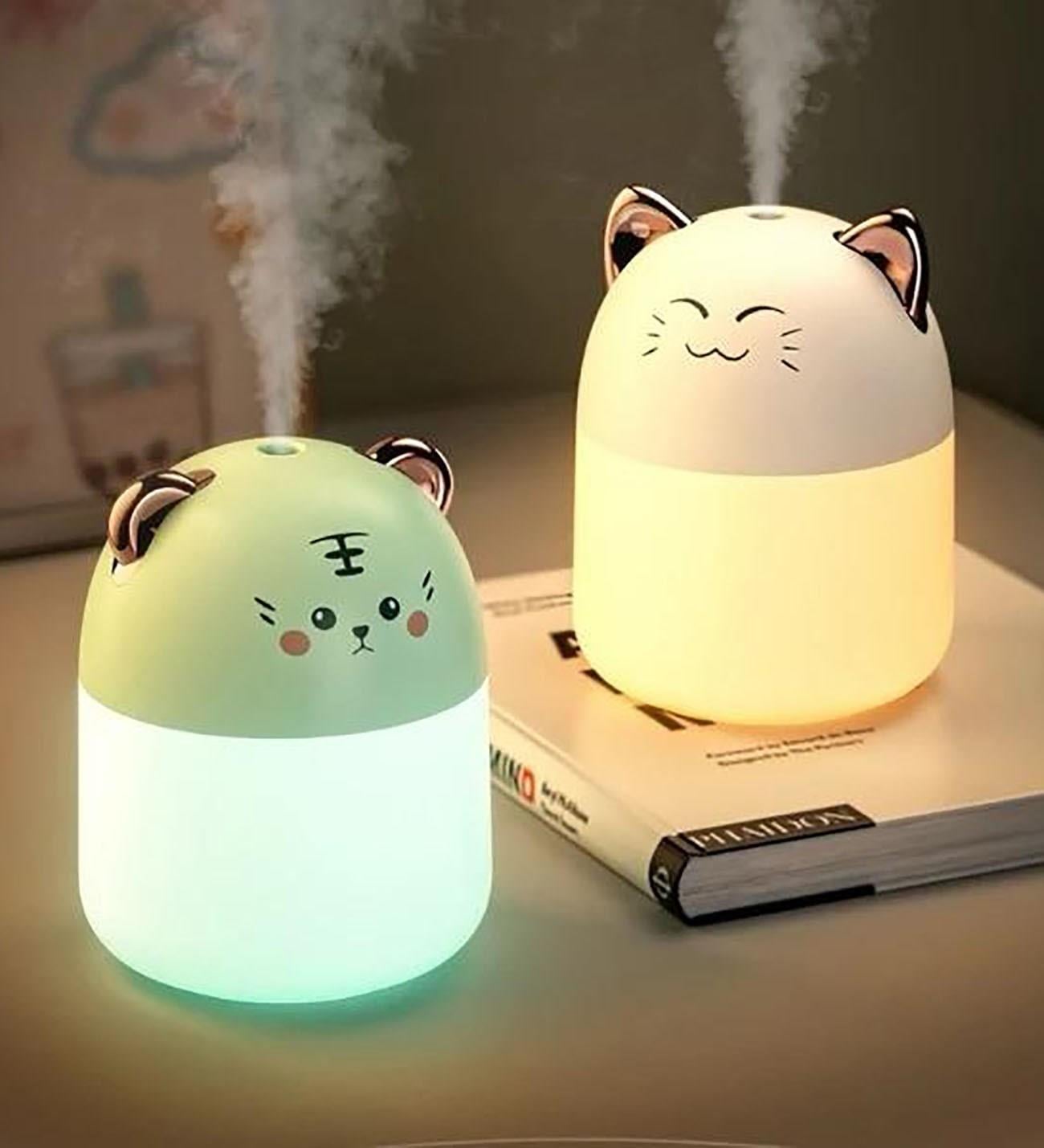 Led Işıklı Hava Nemlendiricisi Kedi Tasarımlı Buhar Makinesi - PEMBE Kısık Gözlü KEDİ