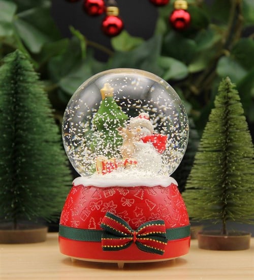 Yılbaşı Kar Küresi Noel Işıklı ve Müzikli Christmas Kardan Adam Kurdelalı