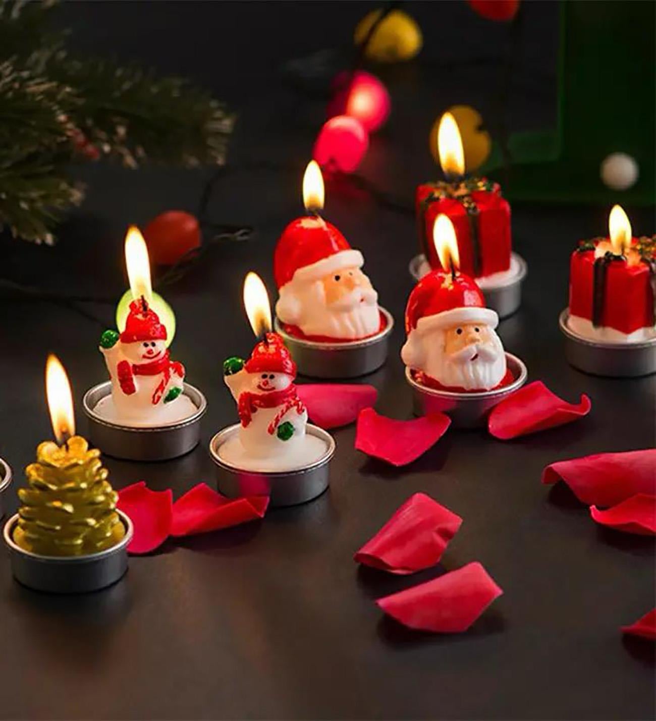 Yılbaşı Noel Evli 4'lü Mum Seti Merry Christmas
