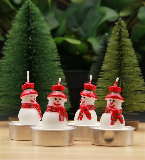 Yılbaşı Noel Kardan Adam 4'lü Mum Seti Merry Christmas