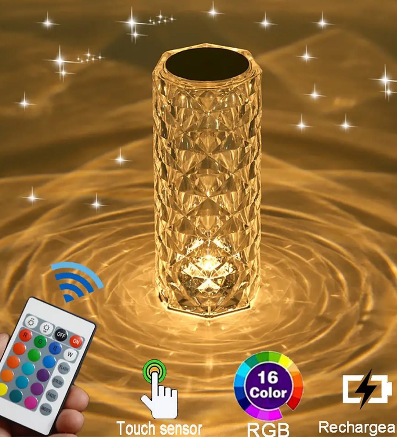 Bluetooth Hapörlörlü, Şarjlı ve Uzaktan Kumandalı  RGB Kristal Masa Lambası