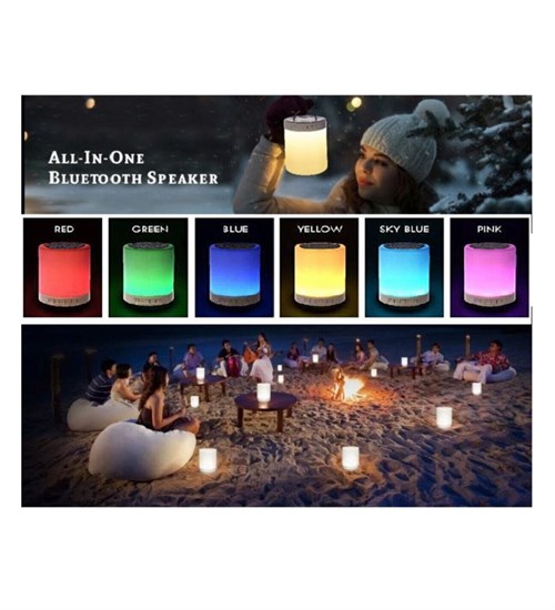 Bluetooth ve Flash Özellikli, Şarjlı ve Rengarenk Işıklı Dokunmatik Taşınabilir Hoparlör