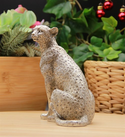 Dekoratif Leopar Biblo Açık Gümüş