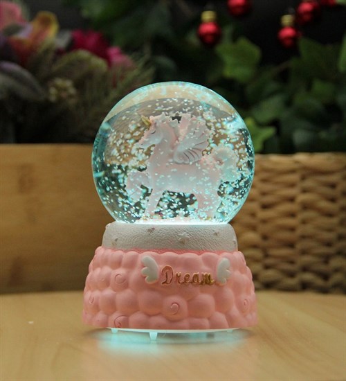 Dream Unicorn Işıklı ve Müzikli Kar Küresi Büyük Boy Pembe