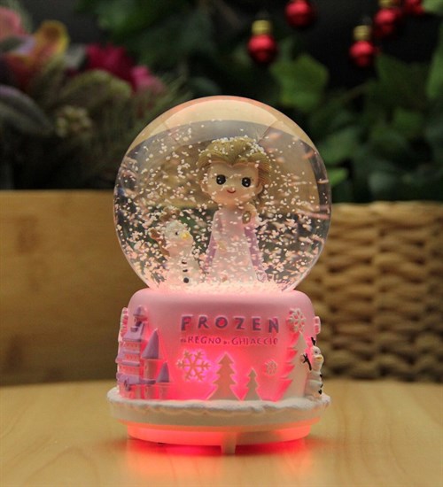 Frozen Işıklı ve Müzikli Kar Küresi Büyük Boy Pembe