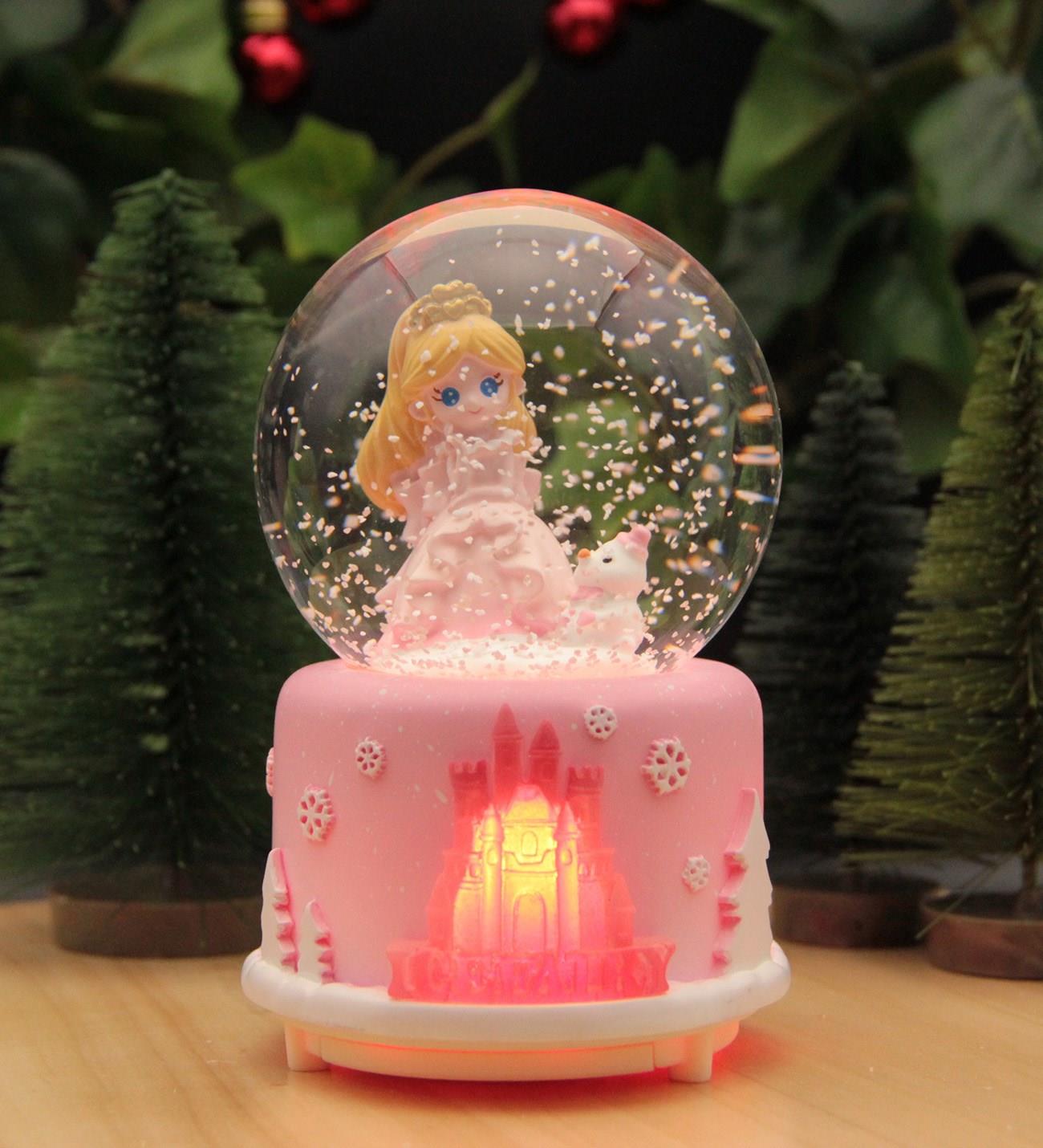 Frozen Şatolu Işıklı ve Müzikli Kar Küresi Büyük Boy - PEMBE