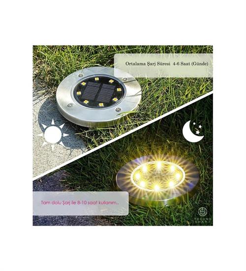 GÜNEŞ ENERJİSİ SOLAR 8 LEDLİ KAZIKLI ÇİM ZEMİN BAHÇE AYDINLATMA ( 4 LÜ SET )