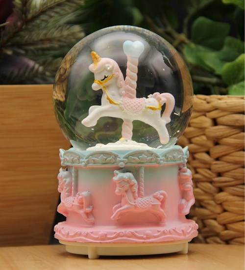 Kar Küresi Işıklı ve Müzikli Unicorn Pembe