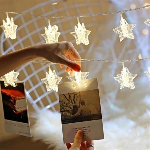Kişiye Özel Led Işıklı Kristal Yıldız Dizeleri 10'lu Pilli ve Mandallı
