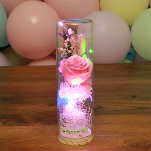 Led Işıklı Cam Fanus İçinde Sevgiliye Özel Güller