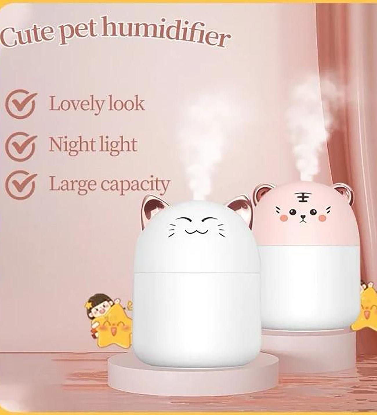 Led Işıklı Hava Nemlendiricisi Kedi Tasarımlı Buhar Makinesi - PEMBE Şaşkın Kedi