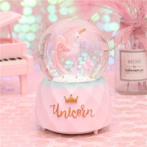 Magic Unicorn Kar Motorlu, Işıklı ve Müzikli Mega Boy Kar Küresi PEMBE