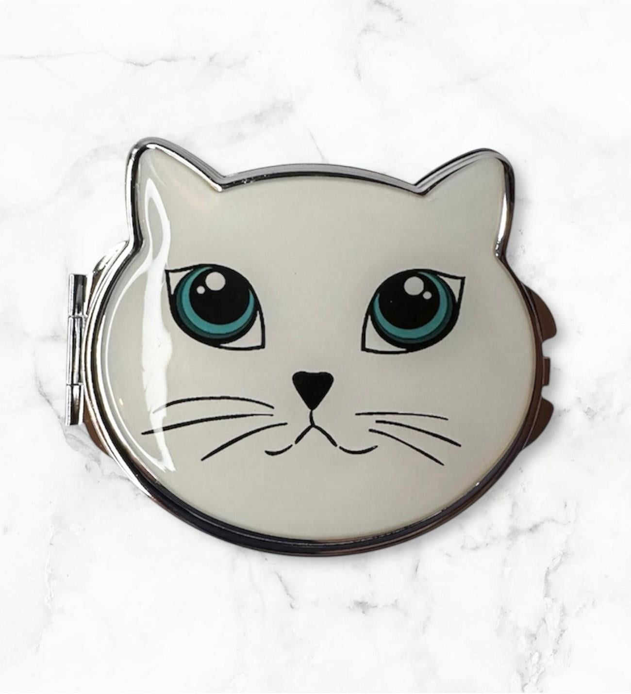 Mini Kedi Tasarımlı Kozmetik Cep Aynası Çanta Aynası Kapaklı El Makyaj Aynası 