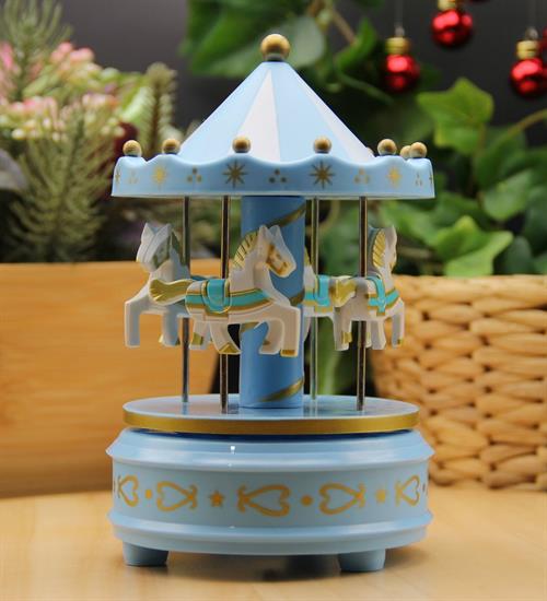 Nostaljik El Yapımı Atlı Karınca Müzik Kutusu Büyük Boy Mavi