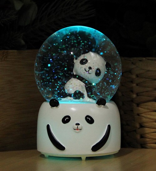 Simli Kar Küresi Işıklı ve Müzikli Panda