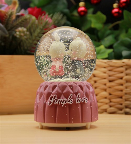 Simple Love Işıklı ve Müzikli Kar Küresi Büyük Boy Pembe