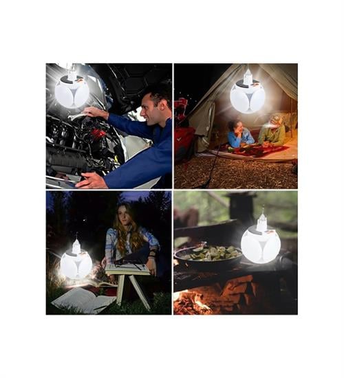 SOLAR GÜNEŞ ENERJİLİ VE USB SARJLI 5 KANATLI BAHÇE AYDINLATMA LED ASKILI PRATİK KAMP LAMBASI