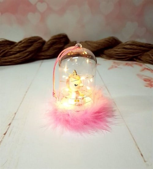 Unicorn Işıklı Fanus Tüylü