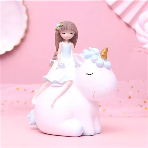 Unicorn ve Peri Kızı Premium Kaliteli Porselen Özel Seri Kumbara (Mavi)