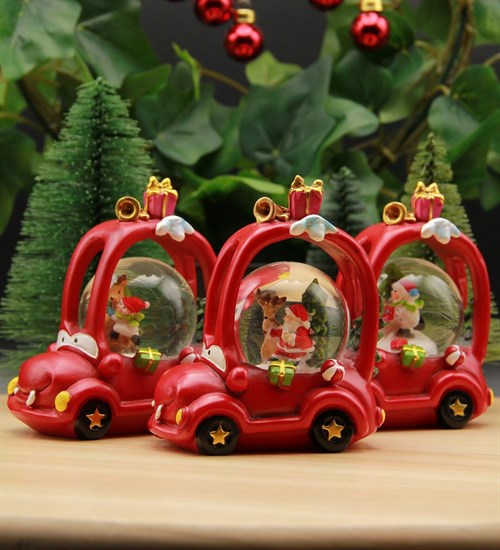 Yılbaşı Noel Baba ve Kardan Adamlı Kar Küresi Christmas Arabalı