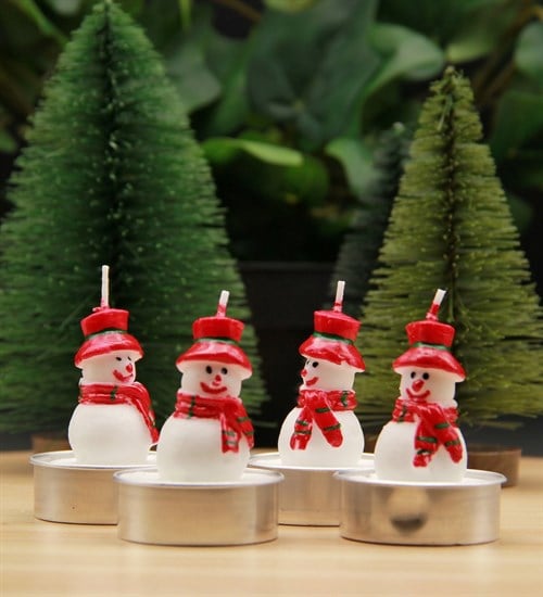 Yılbaşı Noel Kardan Adam 4'lü Mum Seti Merry Christmas