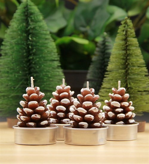 Yılbaşı Noel Kozalak 4'lü Mum Seti Merry Christmas