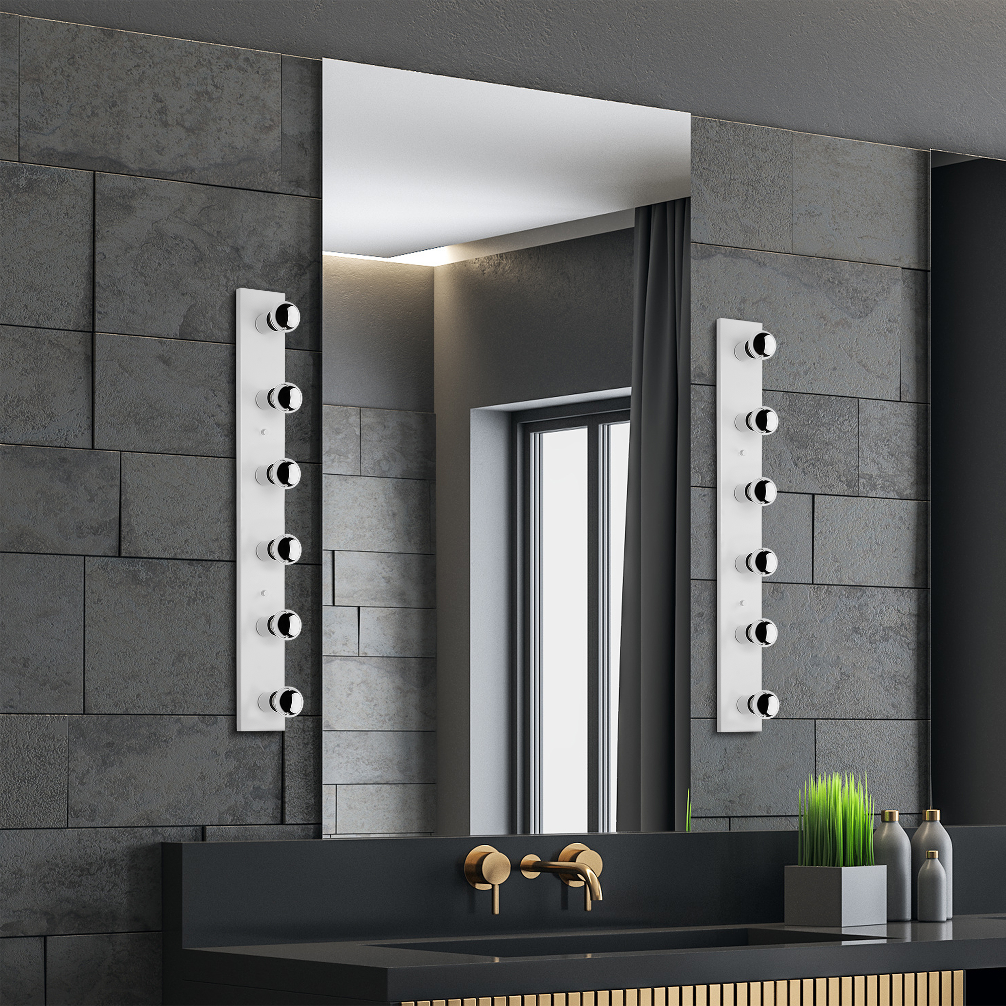 Rustik 6Lı Aplik Parlak Beyaz Mırro-12236