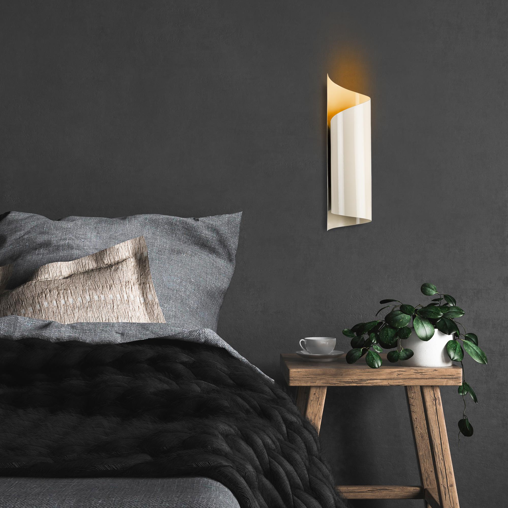 Kıvrık Modern Tekli Metal Aplik 35cm Parlak Krem, Rustik Dekoratif Duvar Lambası KIVRIK-012