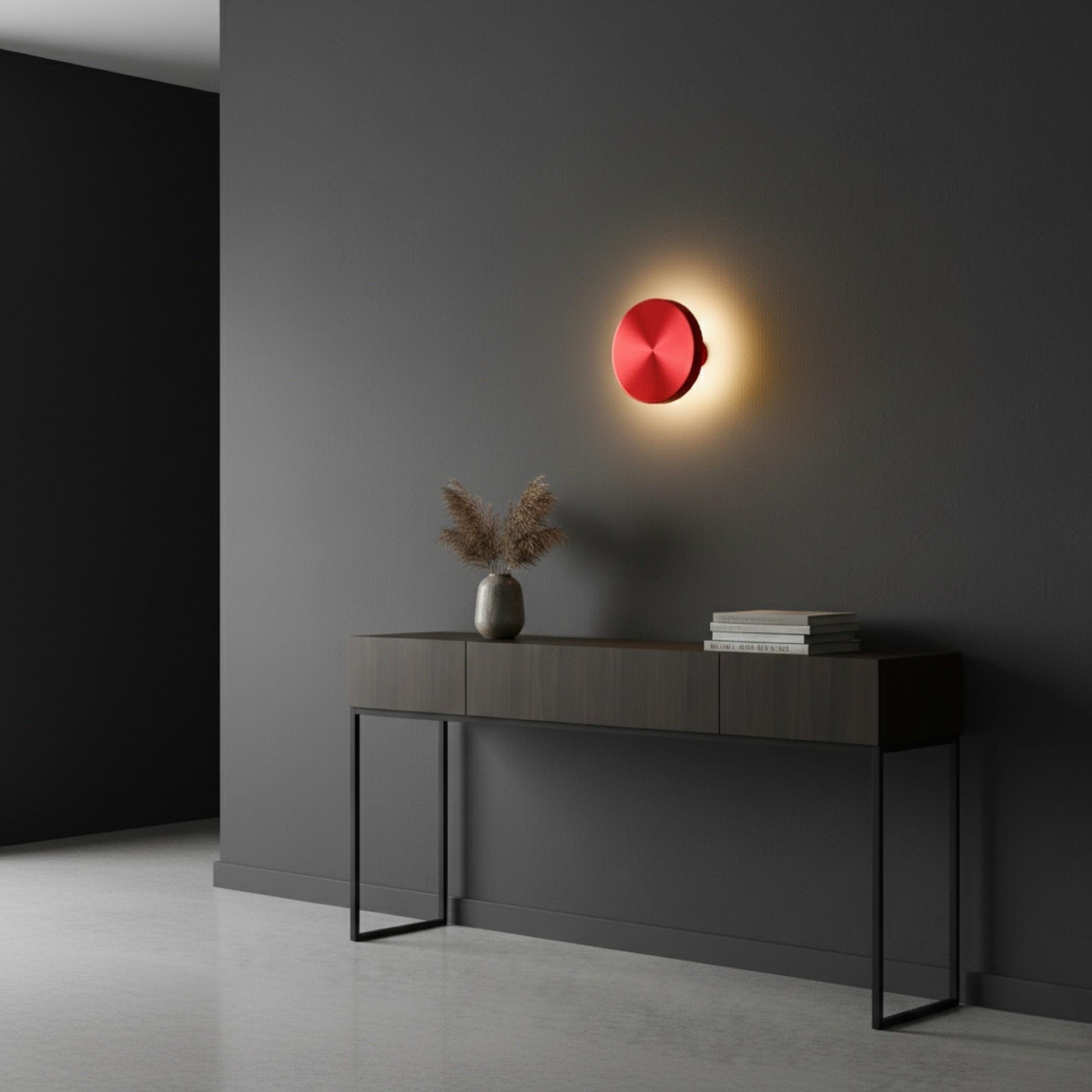 Aura Ledli Metal Sıvama Tekli Duvar Aplik Çap 20 cm,Metalik Kırmızı,Ambiyans Aydınlatma AURA-15520-L