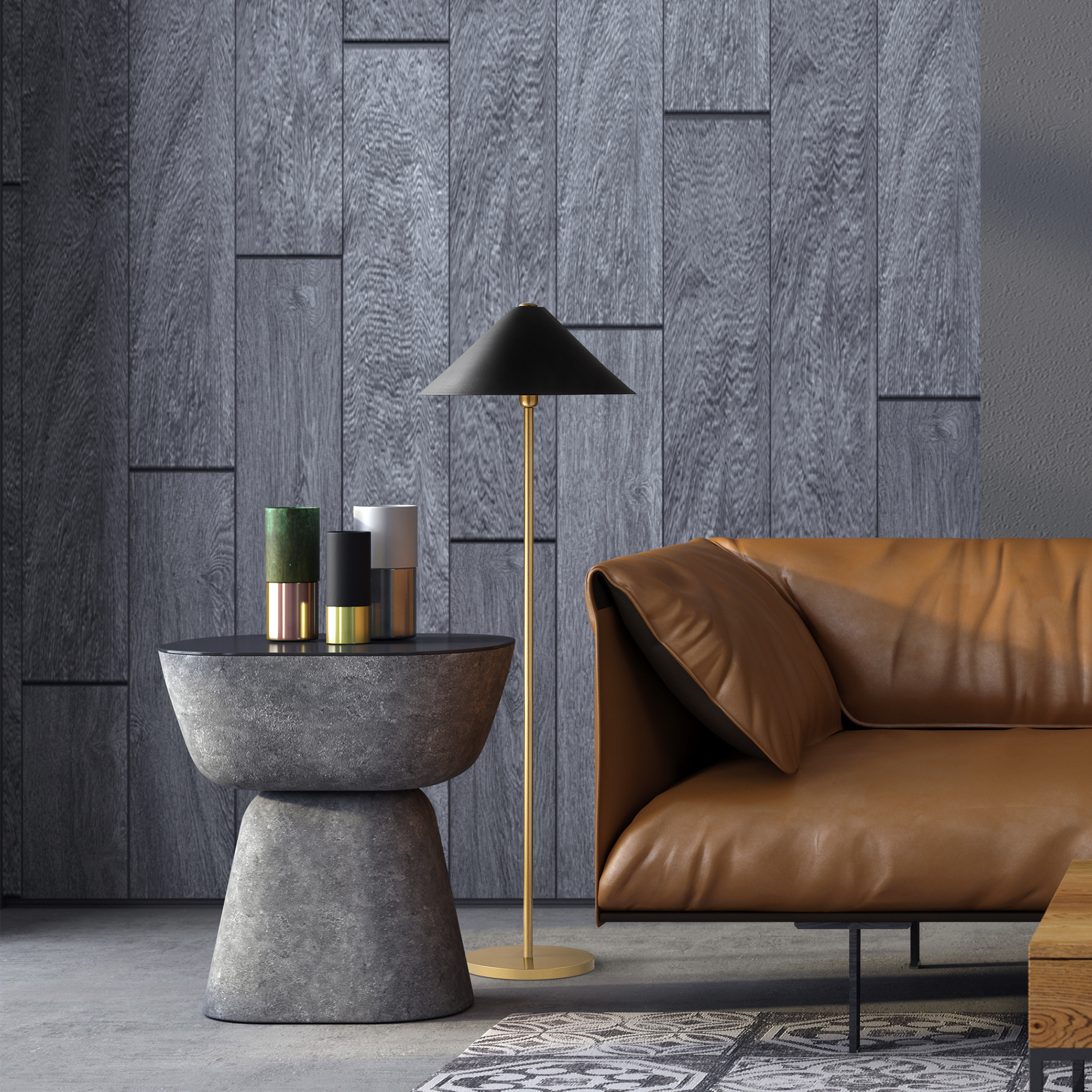 Metal Sıvama Tekli Lambader Parlak Gold Mıxed-11511