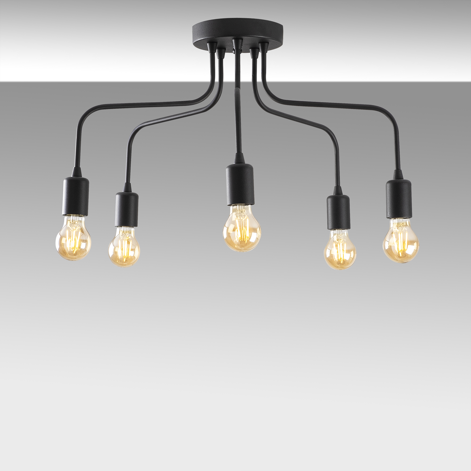 Rustik 5Li Plafönyer Pütürlü Siyah Candelabra-Nua-1182