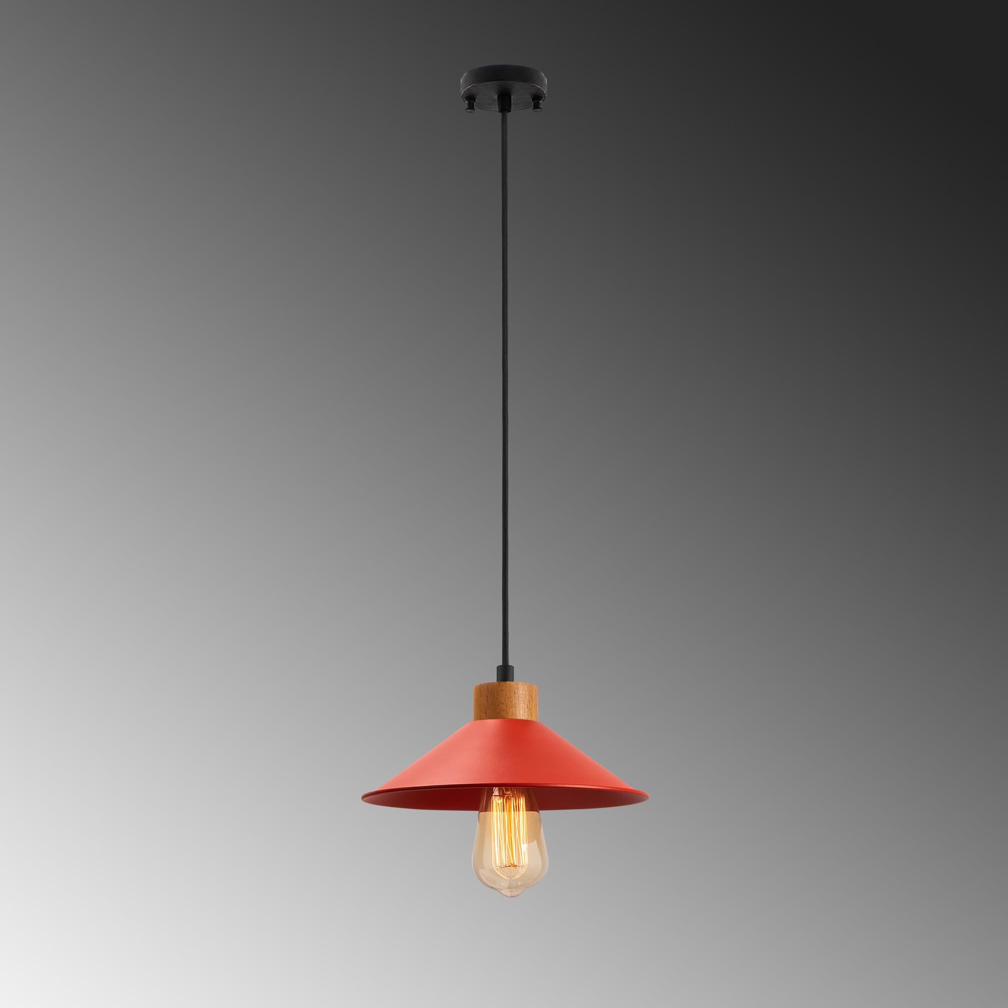 Konik Retro Tekli Sarkıt Avize Kırmızı, Modern Dekoratif Metal Sıvama Tavan Lambası KONIKSIVAMA-006