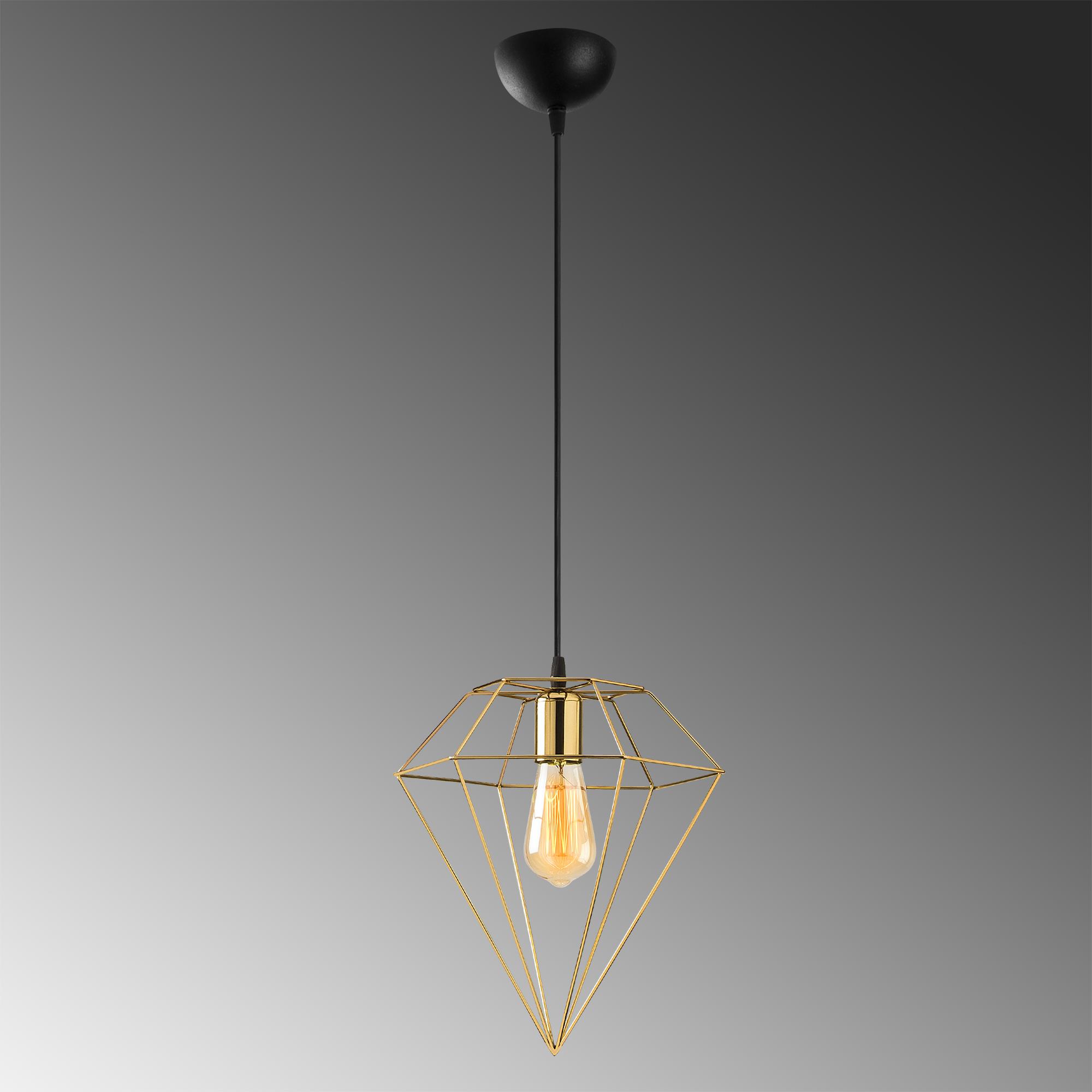 Elmas Tekli Tel Sarkıt Avize Gold Kaplama, Modern Dekoratif Metal Lamba ELMAS-6287