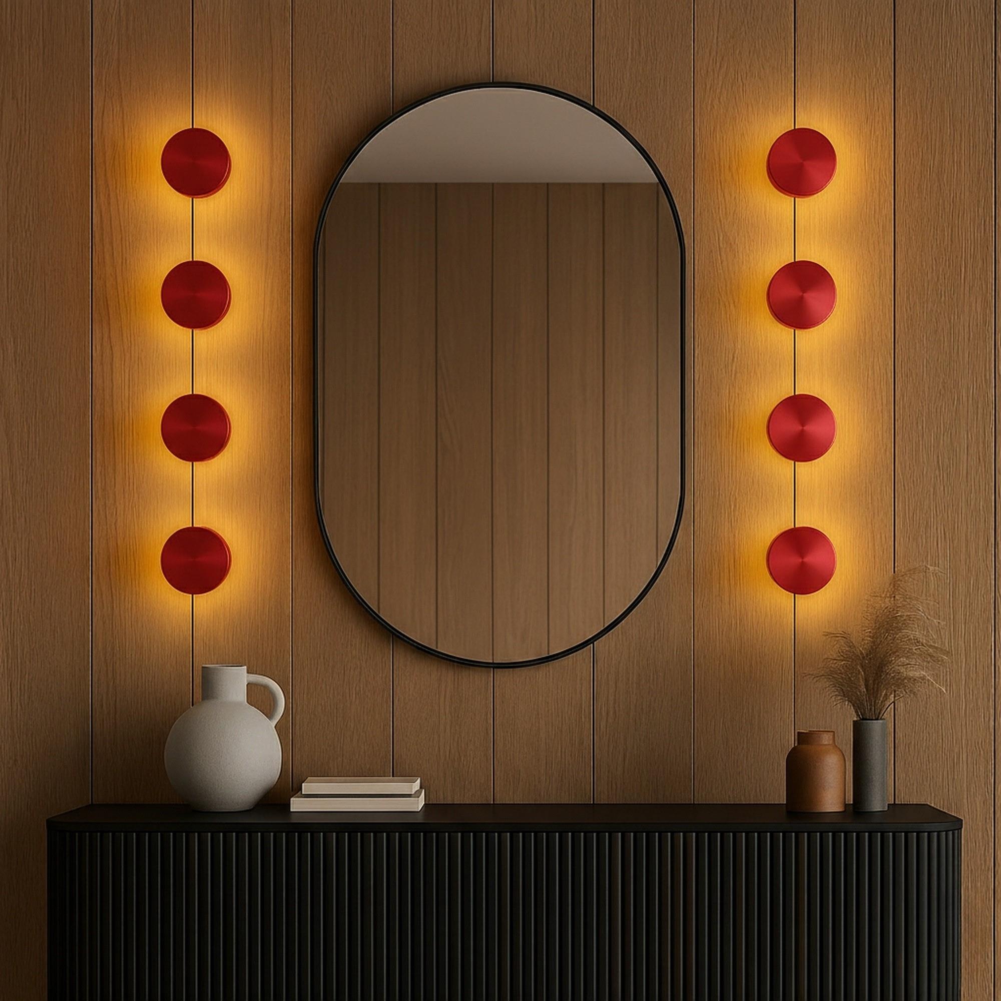 Aura Ledli Metal Sıvama Tekli Duvar Aplik Çap 12 cm,Metalik Kırmızı,Ambiyans Aydınlatma AURA-15520-S