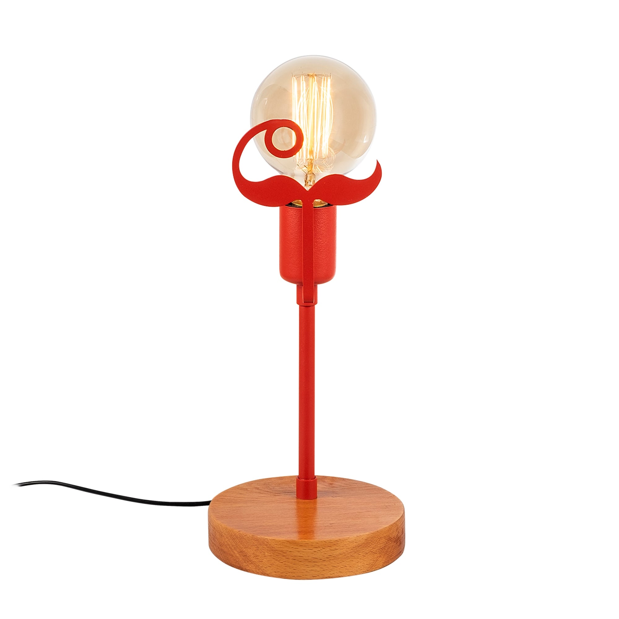 Metal Motifli Masa Lambası Natural Ahşap Kırmızı Beamı-Mr-1016