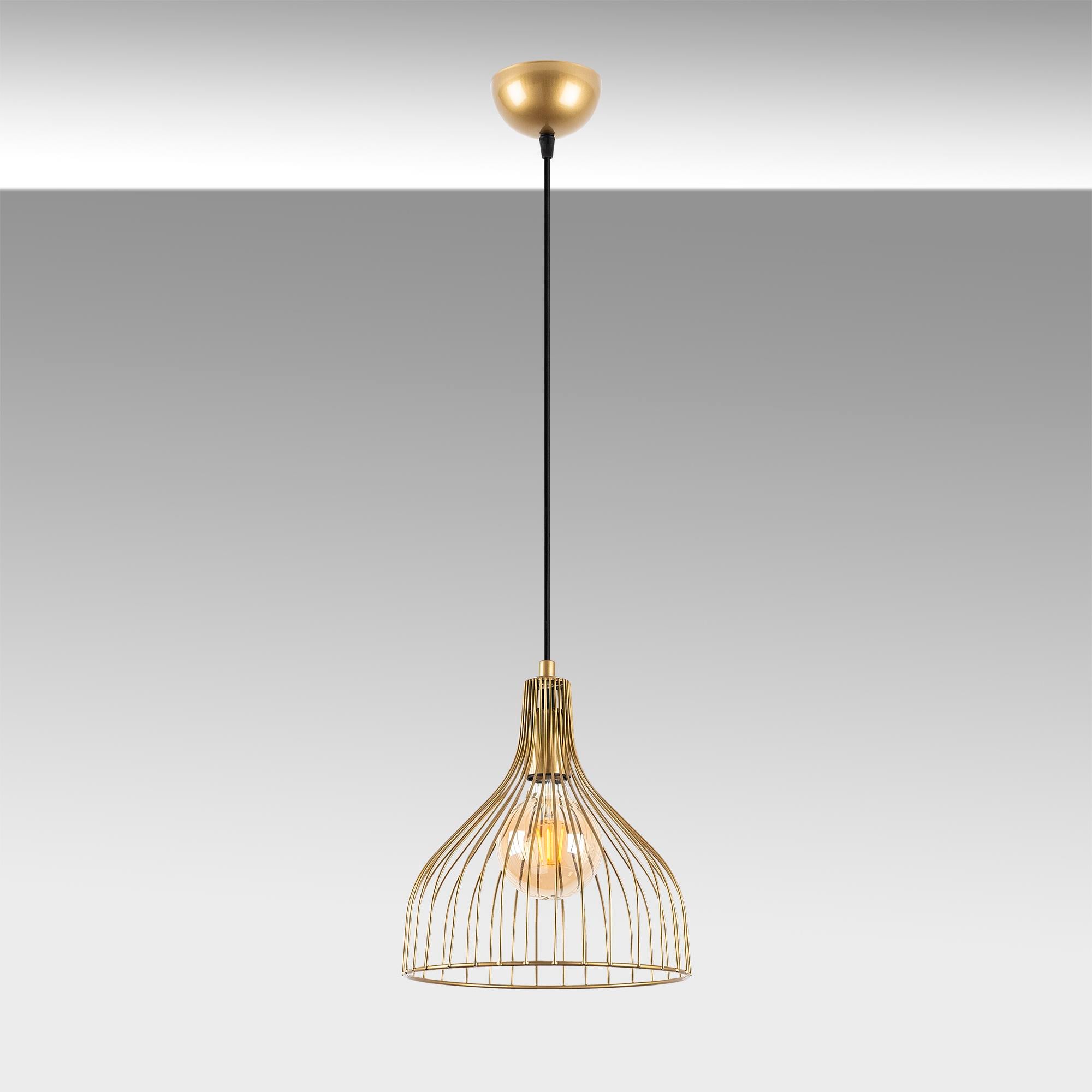 Cafu Tekli Tel Sarkıt Avize Parlak Gold, Modern Dekoratif Metal Lamba CAFU-11566