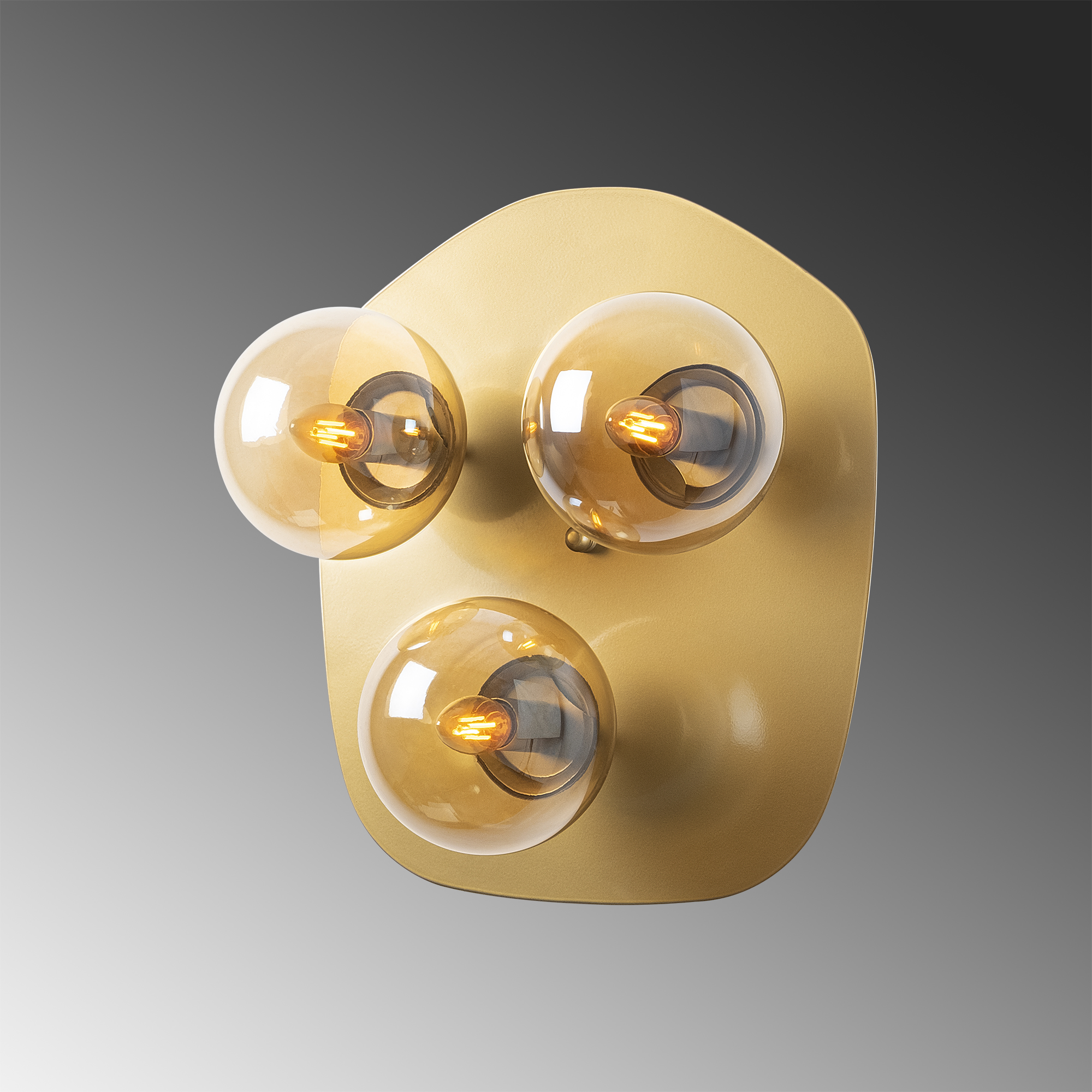 Camlı 3Lü Aplik Parlak Gold Well-11706