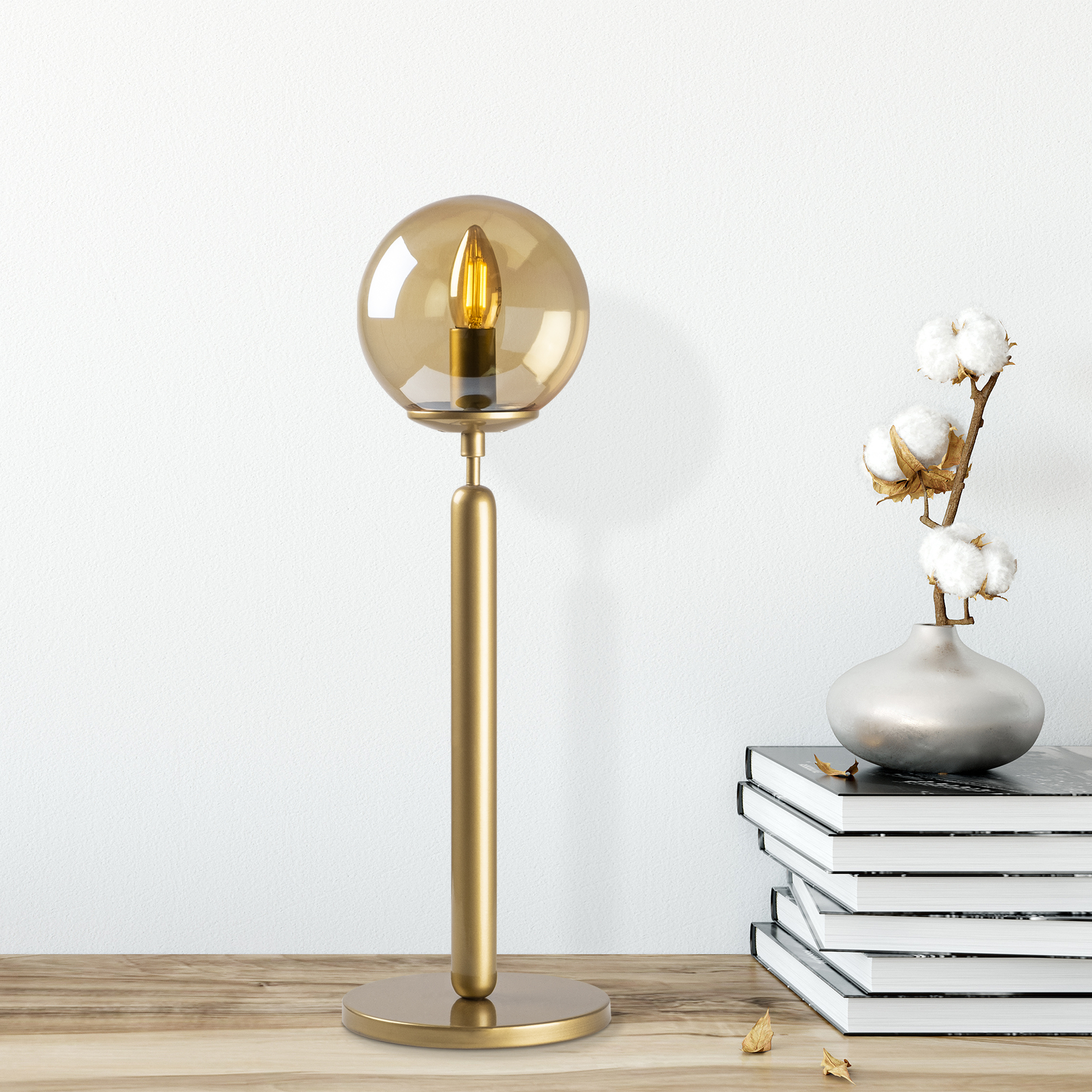Bal Camlı Metal Masa Lambası Küre Glop Başlık E14 Duy Modern Salon Abajur,KING-11462