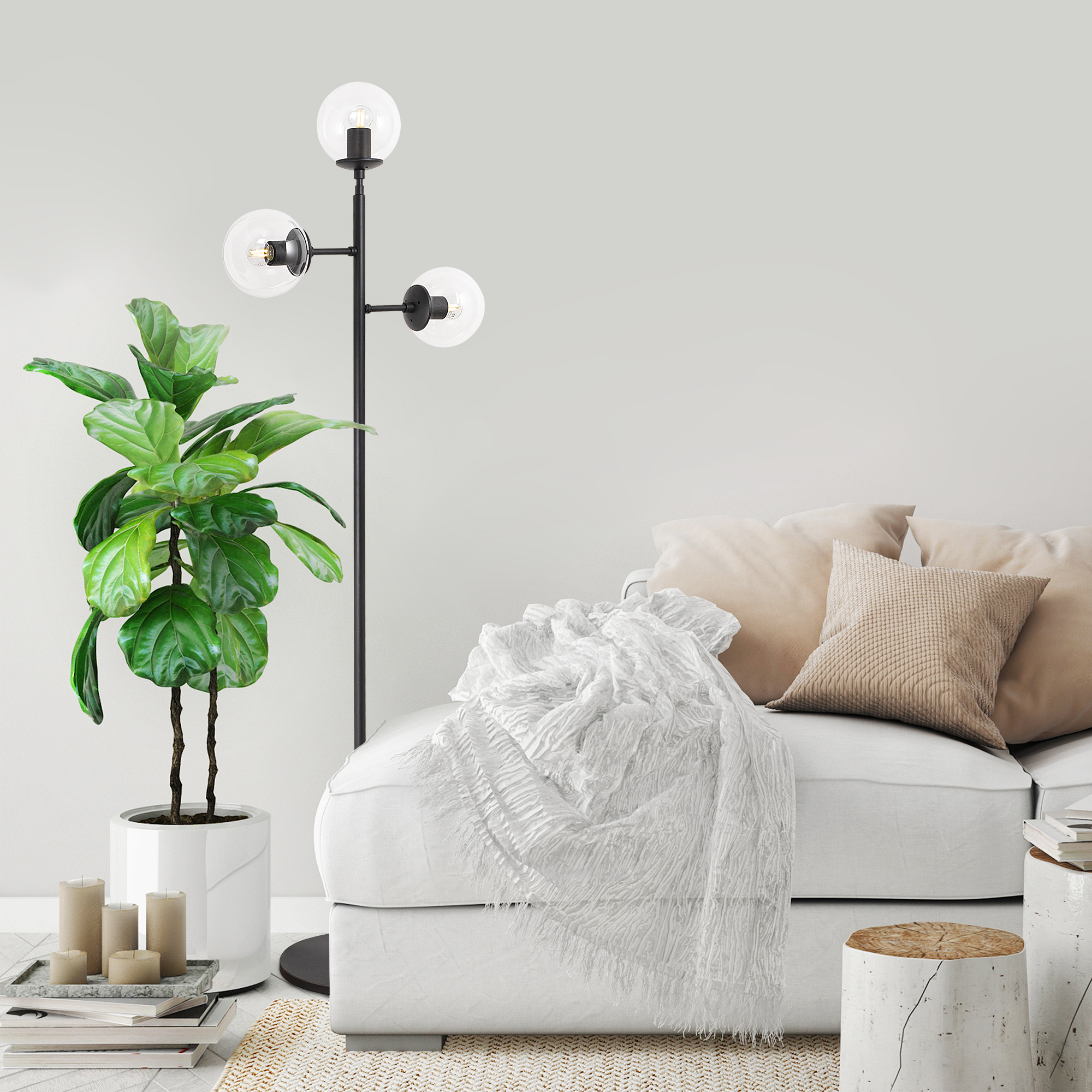 Camlı 3Lü Lambader Pütürlü Siyah Atmaca-10295
