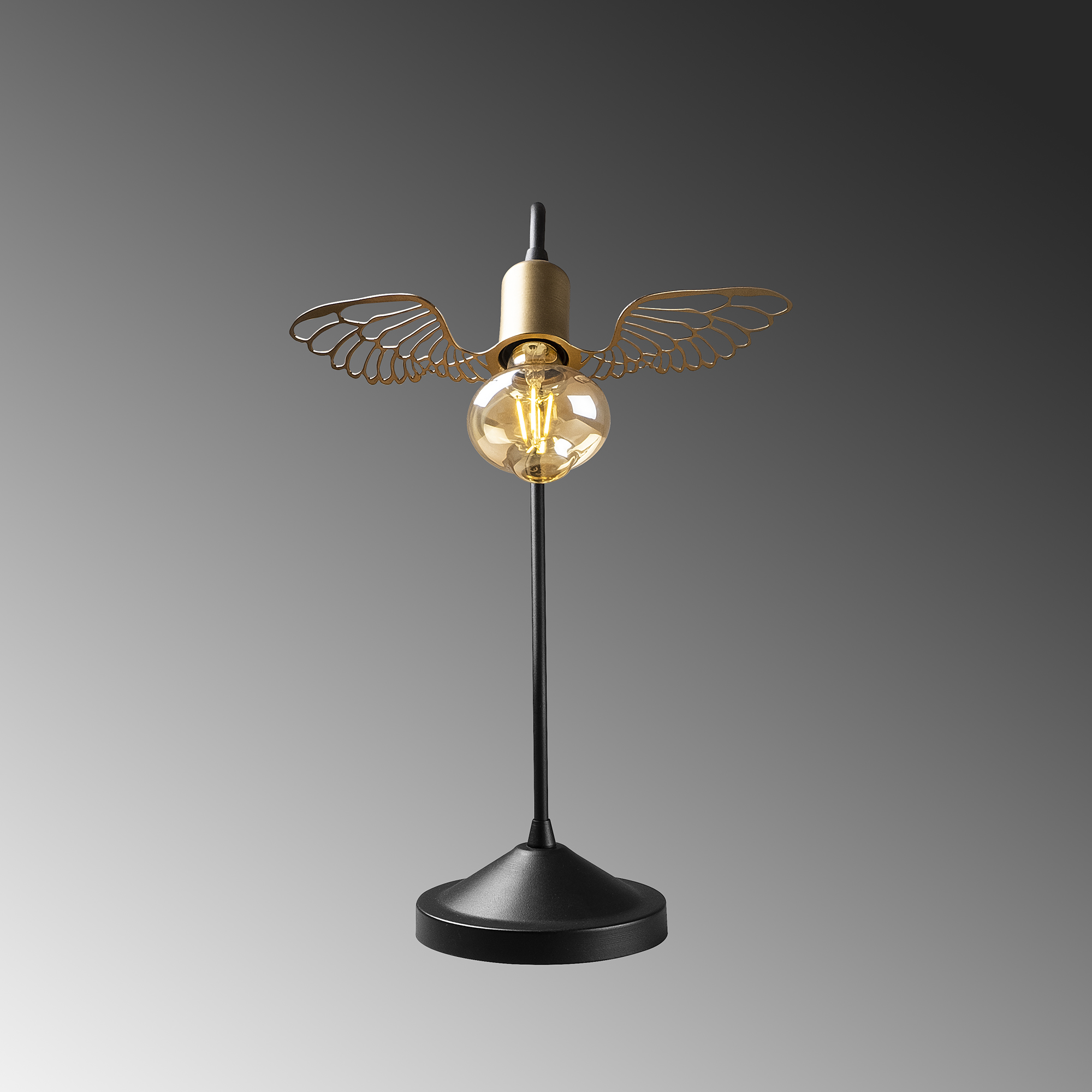 Metal Tekli Masa Lambası Pütürlü Siyah Parlak Gold Angel-Num-5061